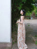 Jinyue Youxian Qun Floral Print Swing Dress Holiday Style Oil Painting Cami Sleeveless Maxi