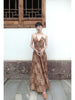 Withered Wood Smoke Field Skirt New Chinese Style Shibori Wabi-Sabi Original Waist Tie Backless Halter Maxi Dress