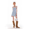 Distressed Denim Slip Dress with Waist Tie Slim Fit Mini Sweet & Spicy Design
