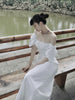 Bright White Lace Dress Elegant Palace Style Puffed Sleeves New Chinese Original Square Neck Long