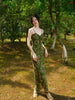 Qing Luo Ying Qun Yu Vintage Floral Mini Fresh Green Slip Midi Dress