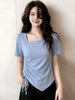 Plus Size Women's Summer Pleated Short-Sleeve T-Shirt