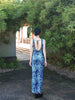 Azure Ripple Glass Skirt Porcelain Blue Tie-Dye Retro New Chinese Style Sleeveless Backless Slim Fit Dress