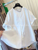 Plus Size Women's Summer Casual Short-Sleeve Puff-Sleeve Relaxed Fit Shirt Fits 88-331 lb