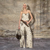 American Leopard Print Denim Tube Top Camisole with Cinched Waist