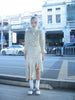 Flutter Dress Irregular Cut Deconstructed Vintage Cotton Frayed Stripe Beige Patchwork Skirt