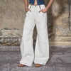 White Panel Distressed Low-Rise Wide-Leg Floor-Length Jeans for Women Loose Fit