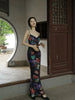 Courtyard Lily Skirt Ink-Color Exquisite Retro Flower Chinese Style Waist-Cinching Elegant Dress
