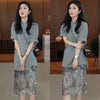 Plus Size Women's Summer Fashionable Beautiful Lace Short-Sleeve Relaxed Fit Two-Piece Set Fits 331 lb