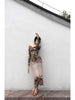 Antique Scented Skirt Floral Retro Elegant One-Shoulder New Chinese Style Fitted Long Dress