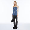 Women's Vintage Blue Denim Tube Top Tank with Waist Tie Sleeveless Slim-Fit Camisole Vest