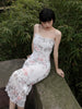 White Dew Elegant Skirt Classic Fresh and Simple New Chinese Style Lace Floral Slim Fit Maxi Dress