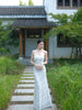 White Ramie Slim-fit Slip Dress Super Ethereal New Chinese-style Retro Floral Print Bodycon