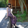 Poem Among Flowers Skirt Late Spring Purple Style with Gradient Mesh Lace One-Shoulder Slim Dress