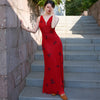 Scarlet Cheongsam with Vermilion Eastern Beauty New Chinese Classical Retro Waist-Tie Slim Dress