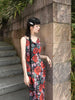 Deep Ink Plum Blossom Skirt Azalea New Chinese Style Rose Original Floral Mermaid Strap Dress