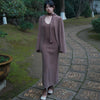 Warm Brown Set Autumn Stroll Skirt Lazy Elegant Relaxed Retro Two-Piece Sweater Cardigan