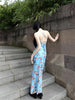 Mysterious Blue Floral Rhythm Skirt Chilly and Elegant Flower Retro New Chinese-Style Halter Pencil Dress