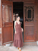 Red Clay Tiered Ruffle Retro Chinese-style Brown Cozy Tie-front Slip Dress Loose Cami