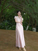 Powder Amber Pearl Bead Skirt Satin Smooth Polka Dot Exquisite Chinese Style Fitted Lace Dress