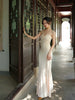 Moon White Chiffon Dress Lace Spliced Gentle and Cool Light Beige New Chinese Style Strapless Maxi
