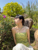 Xiao Ju Chuan Li / Leaf Root Print Cami Asymmetric Top in Spring Green with Embossed Texture and Relief Pattern