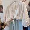 Plus Size Women's French-Style Embroidered Puff-Sleeve Shirt