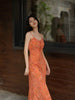 Orange Dusk Flowing Gold Skirt Moonset Autumn Rhyme Artistic and Aesthetic Retro New Chinese Style Vacation Slip Dress