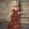 Red Floral Print Ruffle Trim V-Neck Slip Maxi Dress French Vintage Oil Painting Style Vacation Sundress