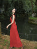 Yan Zhi Hong Xiqu Dress New Chinese Style Retro Floral Advanced Fairy Hepburn Vacation Waist Cinching