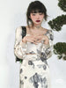 Watercolor Dress Classical Ink Splatter Tie-Dye Slit Design Retro Print Two-Piece Set Summer