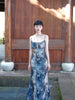 Xiangyunsha Butterfly Skirt Misty Blue-Gray Chinese Style Gradient Cold Feeling Mesh Halter Dress Long Gown