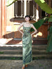 Aono Tea Aroma Skirt Light Green Forest Fairy Retro New Chinese Style Original Halter Maxi Dress