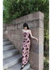Elegant Rose Pink Print Oil Painting Estate Vintage Floral Lace New Chinese Two-Piece Set