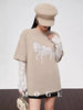 Plus Size Women's Summer Lace Patchwork Printed Short-Sleeve Relaxed Fit T-Shirt Fits 331 lb