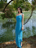 Qingyi Overlapping Wave Skirt Classic Sapphire Blue New Chinese Style Resort Island Retro Slim Fit Dress