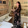 Plus Size Women's Summer French-Style Patchwork Floral Chiffon Long-Sleeve Dress Fits 331 lb