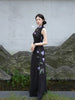 Indigo Ink Wash Inkstone Skirt Purple Iris Ink-Dyed New Chinese Style National Wind Qipao Dress Top and Set