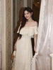 First Encounter Vintage Ethereal White Moonlight Satin Burnout Floral Gentle Dress