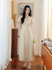 Vacation Afternoon: Exquisite French-Inspired Yellow and White Jacquard Peony Sleeve Dress