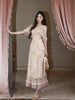Printed Waist Cinching Exquisite and Unique Lace Splicing Dress