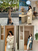 And Thin-Waisted Woolen Three-Color Overcoat with Large Hat and Shawl-Like Robe Coat
