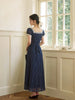 Holiday Polka Dot Palace Elastic Mesh Dress with Waist-Cinching Elegant Design for a Sophisticated Long Gown