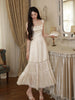 Baroque Acetate Textured Lace Spliced Charming and Elegant Flowy Dress