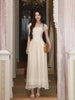 Tahitian Pearl Viscose Jacquard High-Design Sheer Mesh Waist-Cinching Long Dress
