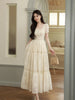 Beauty Law Heavy-duty Lace Patchwork Handmade Flower Waist-cinching Holiday Multi-tier Ruffle Date Dress