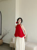 Will be available on the 30th at a price of 139! Red retro whitening loose off-shoulder backless women's top