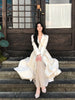 Taiwanese Drama Elegant Suede Waist-Tie Flowy Dress