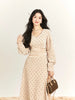 Dignified heroine polka dot extra thick chenille double-sided velvet champagne French romantic vintage dress