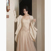 a ballet dance student, in an ultra-luxurious, large swing, gentle pink fishtail 3D lace dress